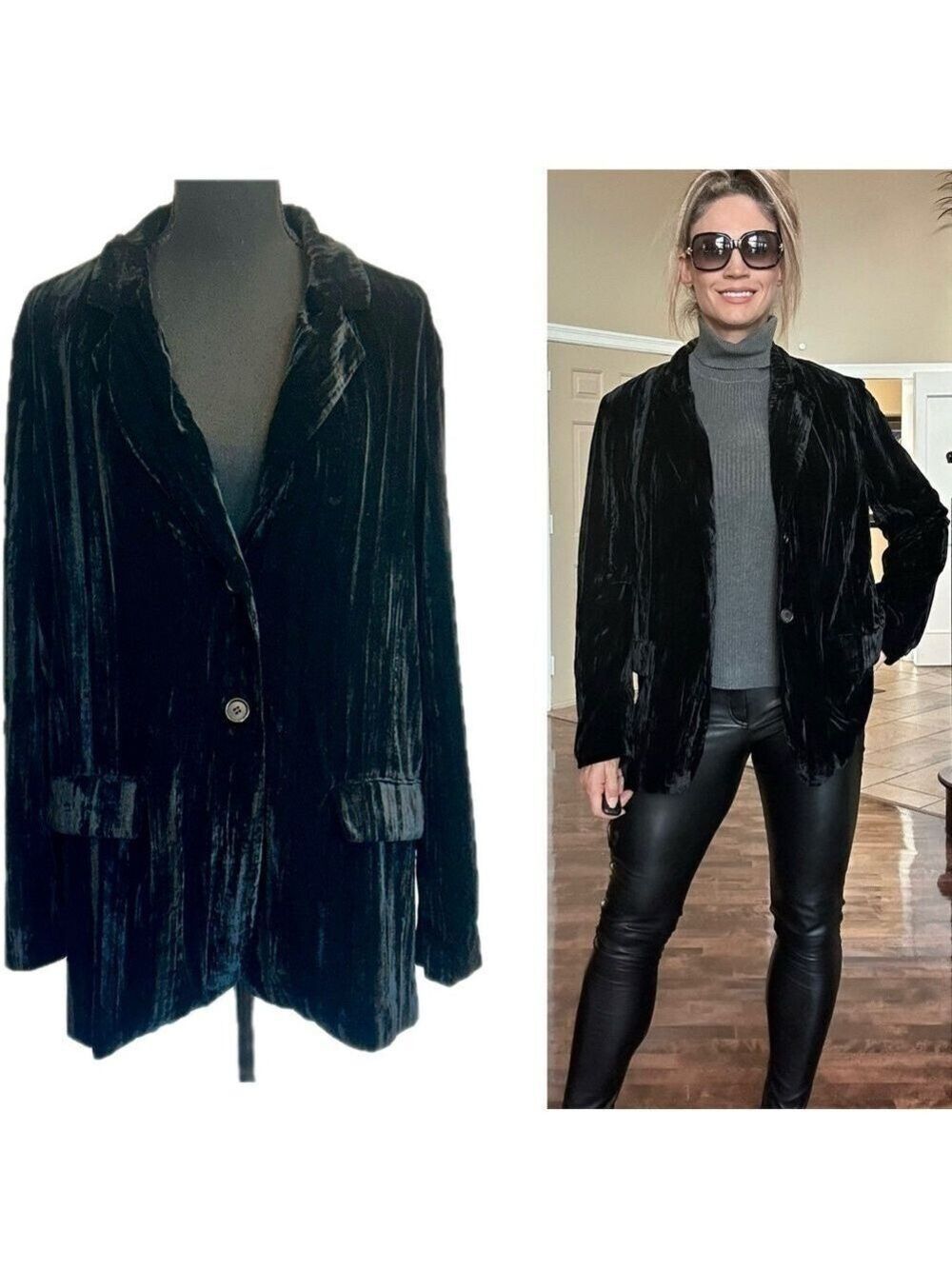 Zara black crushed velvet single breasted oversized blazer Sz XL NWT